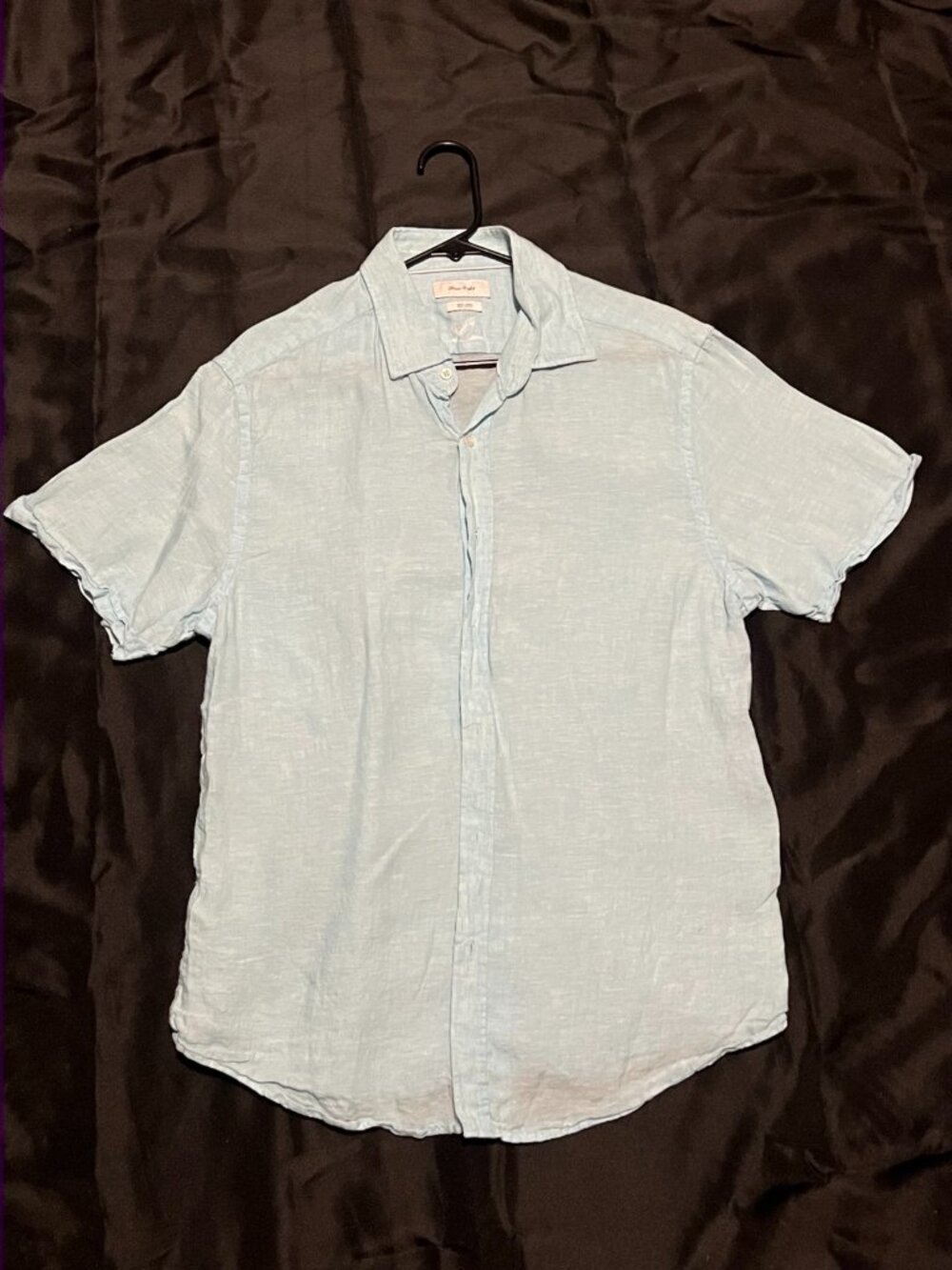 Porter & Ash 100% Linen Shirt Men’s Large Aqua Blue SS Button Down Summer Shirt
